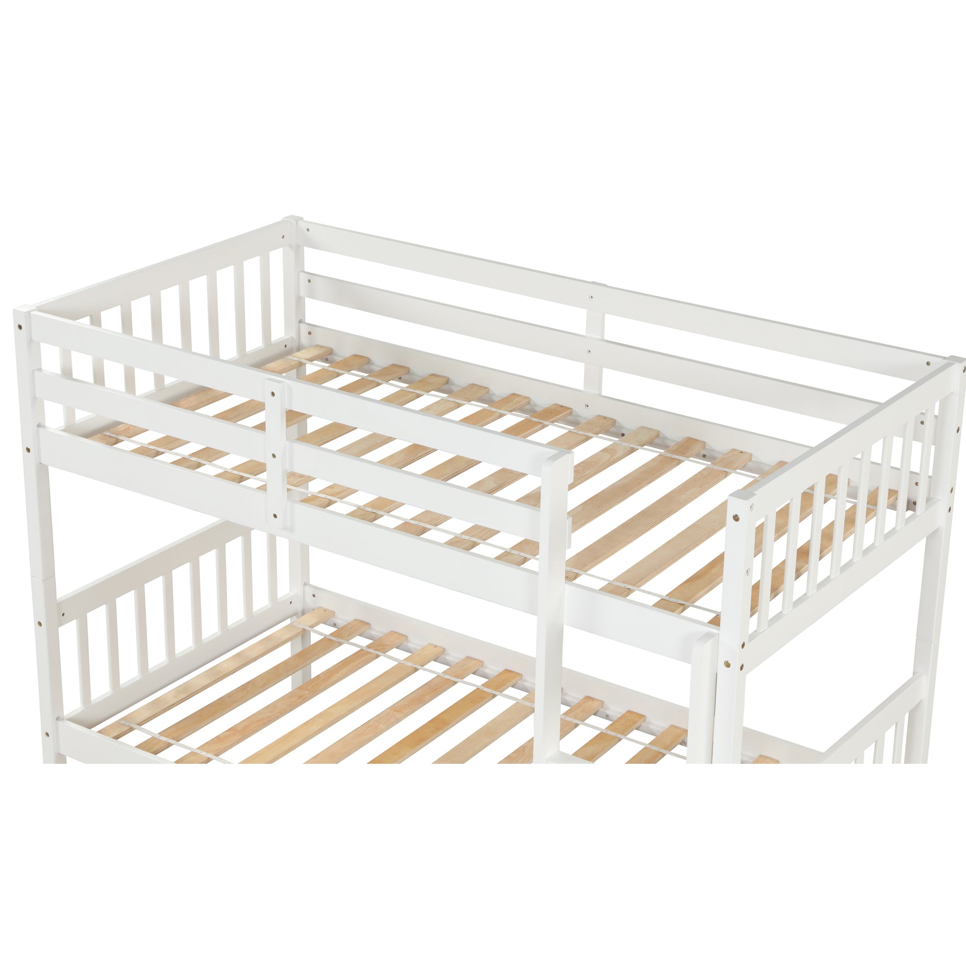 Twin Over Twin Bunk Beds with Trundle, Solid Wood Trundle Bed Frame with Safety Rail and Ladder, Kids/Teens Bedroom, Guest Room Furniture, Can Be converted into 2 Beds, White (Old Sku:W504S00028)