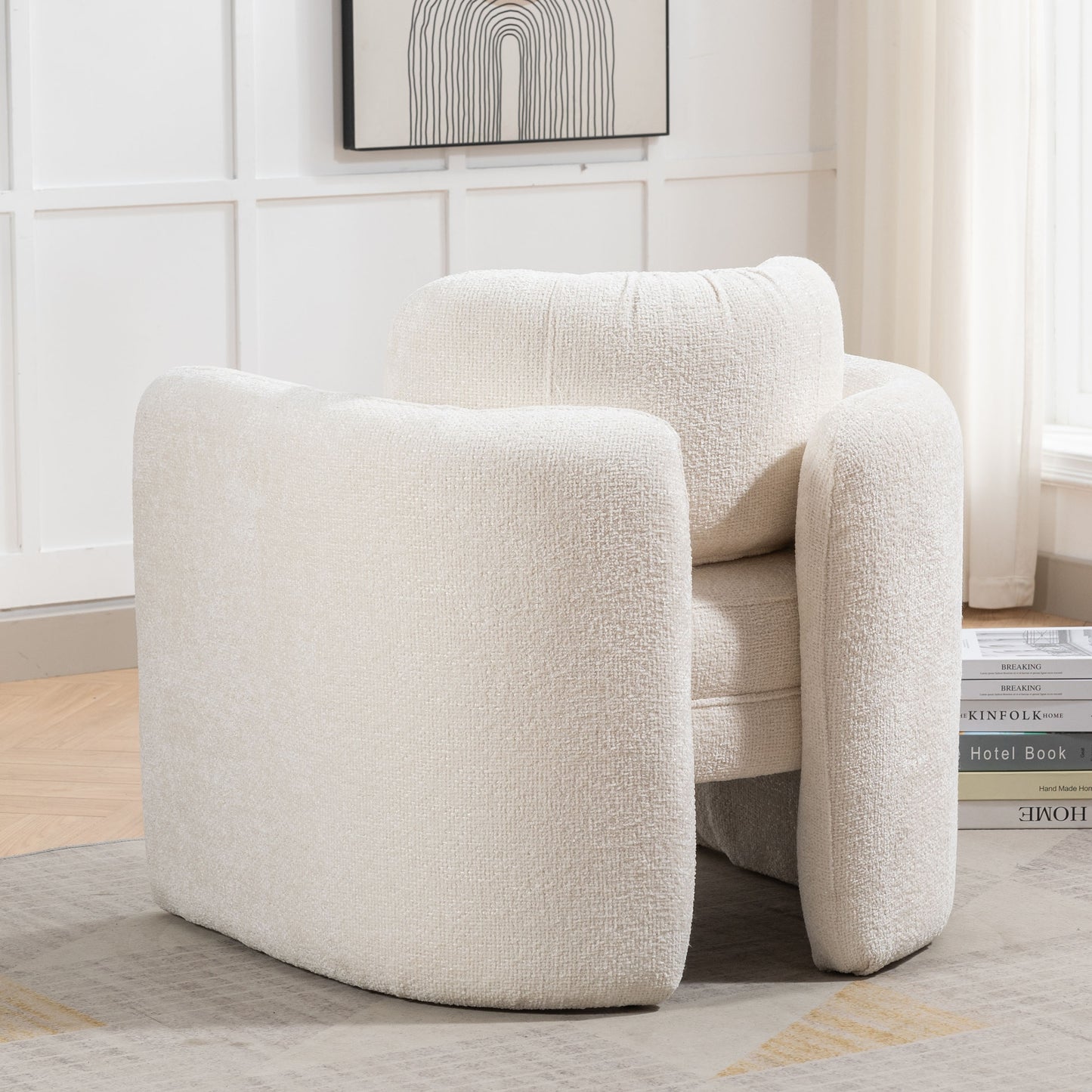 Mid Century Modern Barrel Accent Chair Armchair for Living Room, Bedroom, Guest Room,Office, Ivory