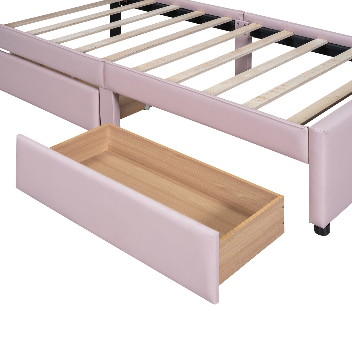 Twin Size Upholstered Platform Bed with Cartoon Ears Shaped Headboard and 2 Drawers, Pink