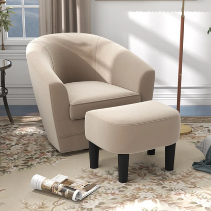 Upholstered Swivel Barrel Chair with Ottoman