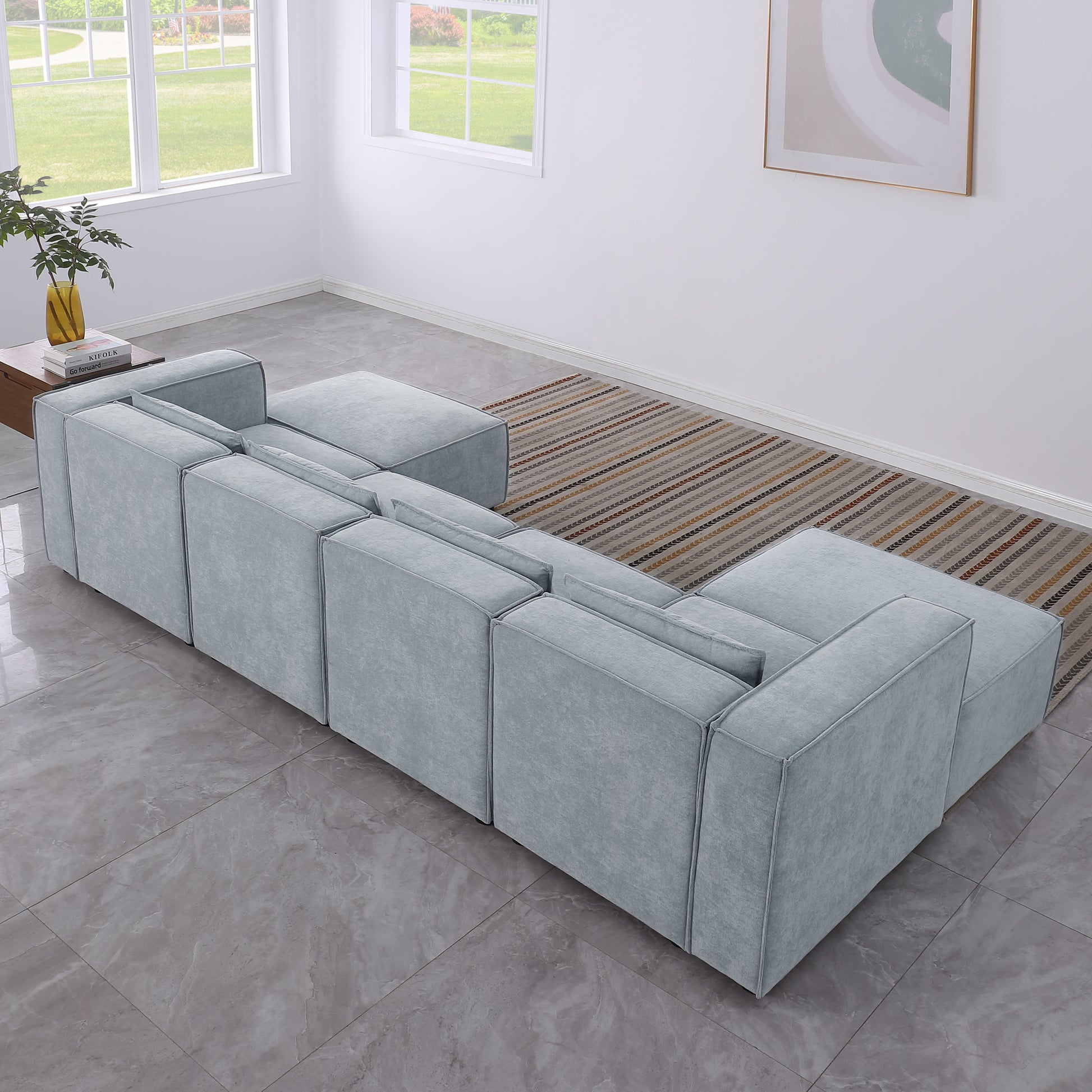 modular sofa Grayish blue  chenille fabric,  simple and grand, the seat and back is very soft. this is also a KNOCK DOWN sofa