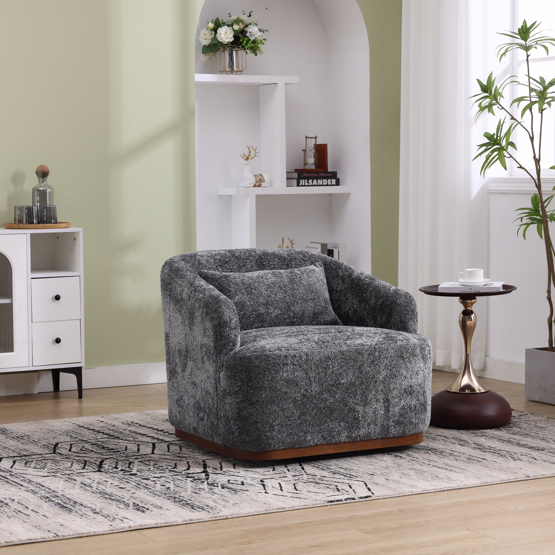 COOLMORE Swivel Barrel Chair, Comfy Round Accent Sofa Chair for Living Room, 360 Degree Swivel Barrel Club Chair, Leisure Arm Chair for Nursery, Hotel, Bedroom, Office, Lounge (Gray Boucle)