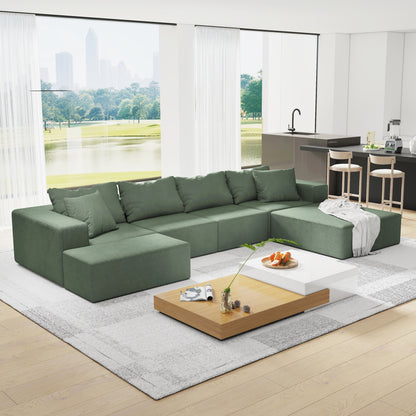 Modern Upholstered Sectional Sofa Couch Set,Modular 132" L Shaped Sectional Living Room Sofa Set With 6 Pillows,Free Combination Sofa Couch for Living Room,Bedroom