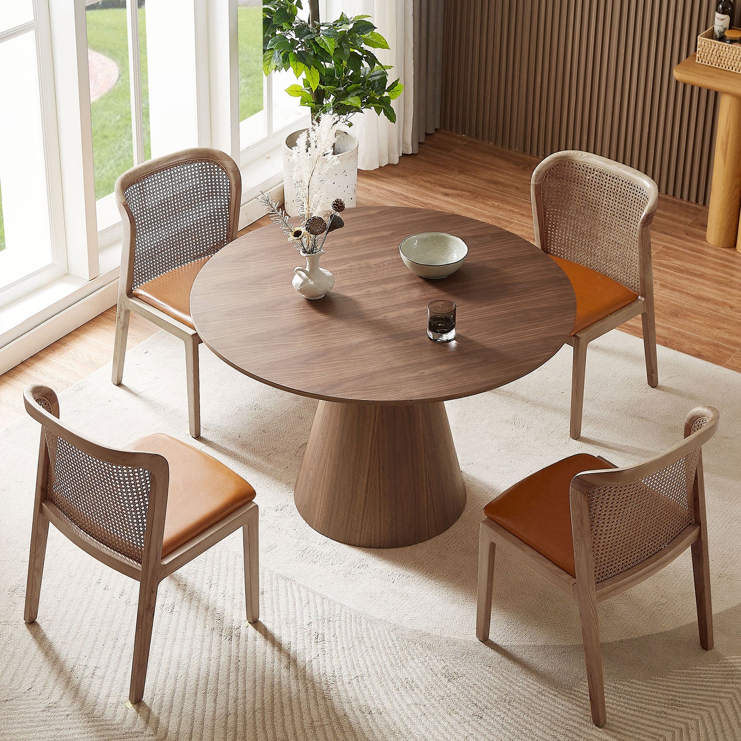 47.24''  Round Modern Style MDF Wood Dining Table in Walnut Suitable for Kitchen, Living Room, Cafe, Milk Tea Shop