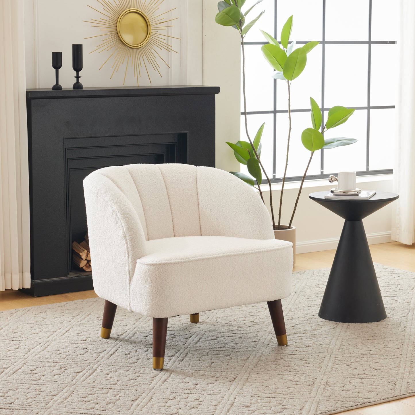 Upholstered Barrel Accent Chair With Wooden Legs