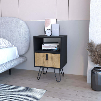 Chase Black and Macadamia Hairpin Legs Nightstand