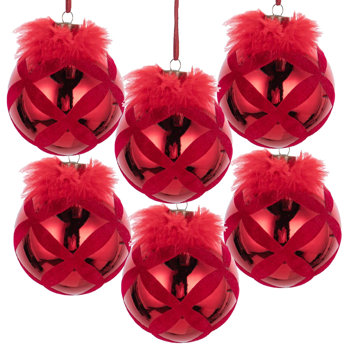 D3.9" Christmas Ball Ornaments, Glass Decorative Hanging Ball Christmas Tree Ornaments for Holiday Party Decorations, Set of 6