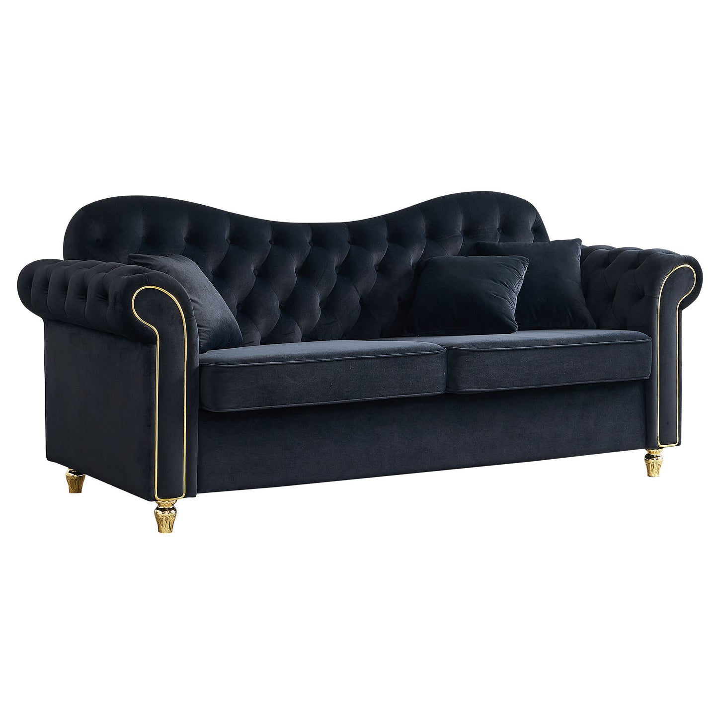 82.68'' Mid Century Modern Velvet Couch Chesterfield Sofa for Living Room,Hotel,Guest Room,Waiting Room, Black Color