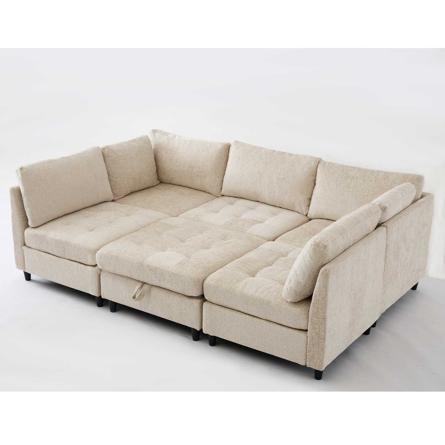 [NEW ARRIVED] [VIDEO PROVIDED]   Modular Sectional Couch with Storage Ottoman, U Shaped Sofa, Storage Ottoman,Minimalist ,Convertible Modular Sofa,Chenille ,Upholstered,6 Seat,Living Room,  Beige