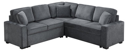 Modular Sofa, Sectional Couch L Shaped Sofa Couch with Pullout Sleeper, 5 Seat Chenille Corner Sofa for Living Room, 3 Pillows Included, Dark Gray