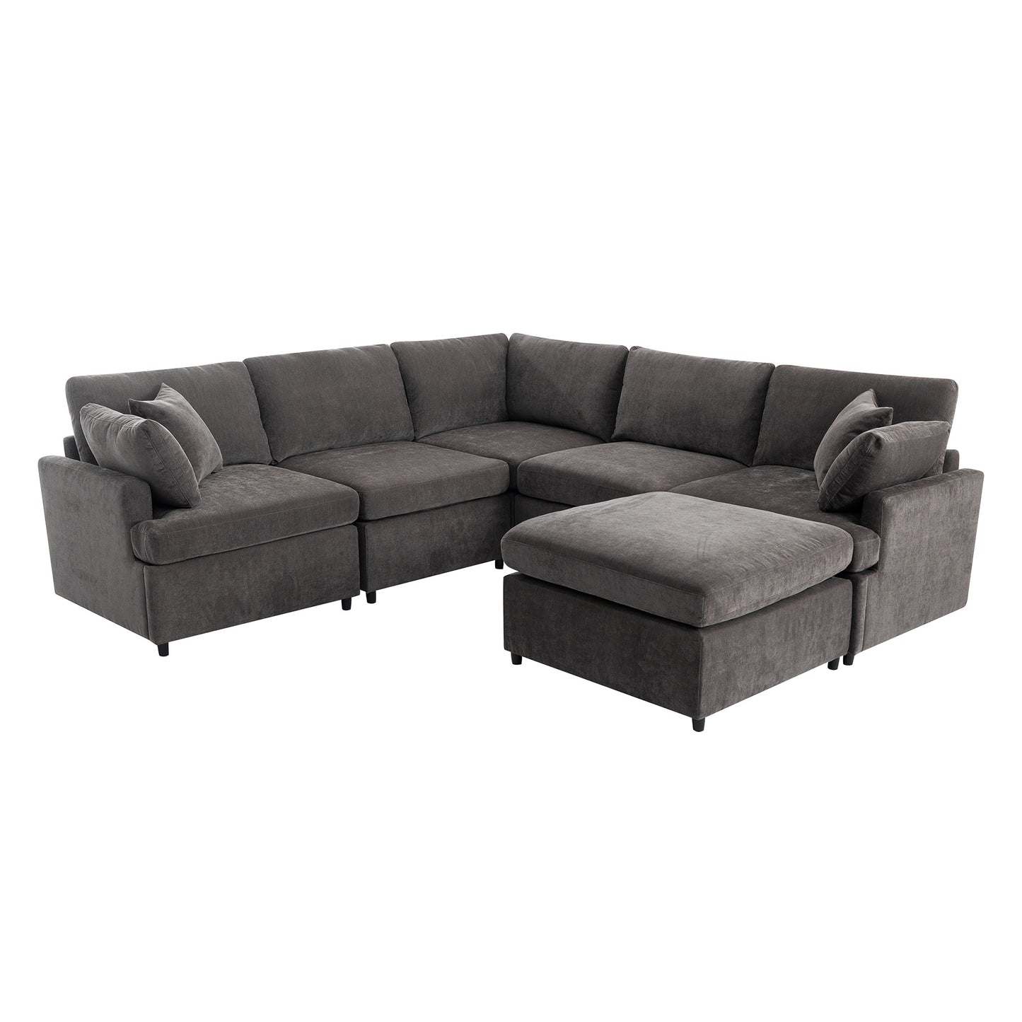 [ Video Provided]U_STYLE Upholstered Sectional Sofa with Removable Ottoman,U-Shape 6 Seat Sectional Couch,  for Living Room,,Apartment, Spacious Space