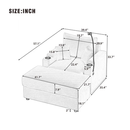 41.7" Modern Style Single Sofa Sofa Couch with Storage Space, A Movable Ottoman, Two USB Ports, Two Cup Holders, A Phone Holder for Living Room, Grey