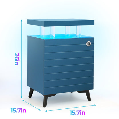 LED Nightstand LED Bedside Table End Tables Living Room with 4 Acrylic Columns, Bedside Table with Drawers for Bedroom Blue