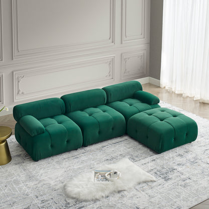 Modular Sectional Sofa, Button Tufted Designed and DIY Combination,L Shaped Couch with Reversible Ottoman, Green Velvet