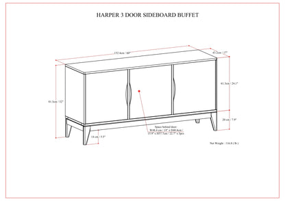 Harper 3 Door Sideboard Buffet / Storage Cabinet