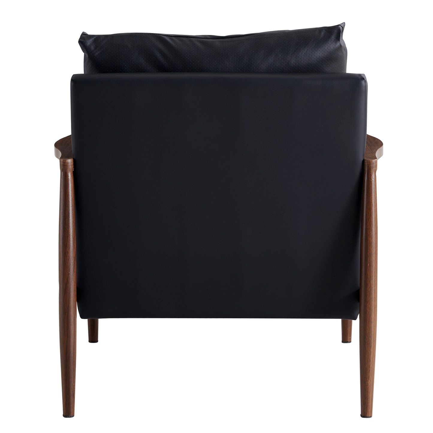 Sofa Chair.Black PU Leather Accent Arm Chair Mid Century Modern Upholstered Armchair with Imitation solid wood color Metal Frame Padded Backrest and Seat Cushion Sofa Chairs for Living Room