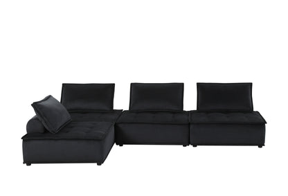 Anna 160" Black Velvet 4-Seater Modular Sofa