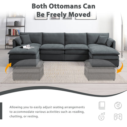 [VIDEO provided] [New] 134*66" Chenille Modular Sectional Sofa,U Shaped Cloud Couch Set with Double Cushions ,6 Seat Sleeper Sofa Bed with Ottomans,Oversized Indoor Furniture for Living Room, 3 Colors