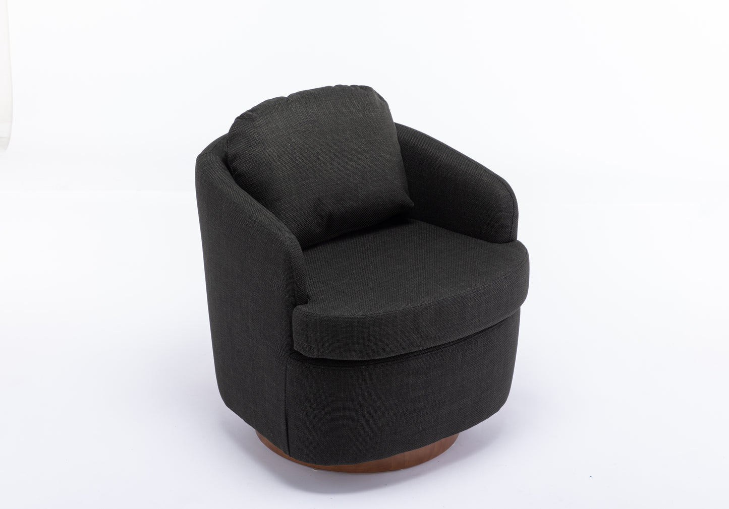 035-Linen Fabric Swivel Accent Chair With Soild Wood Round Brown Base Leg,Dark Gray