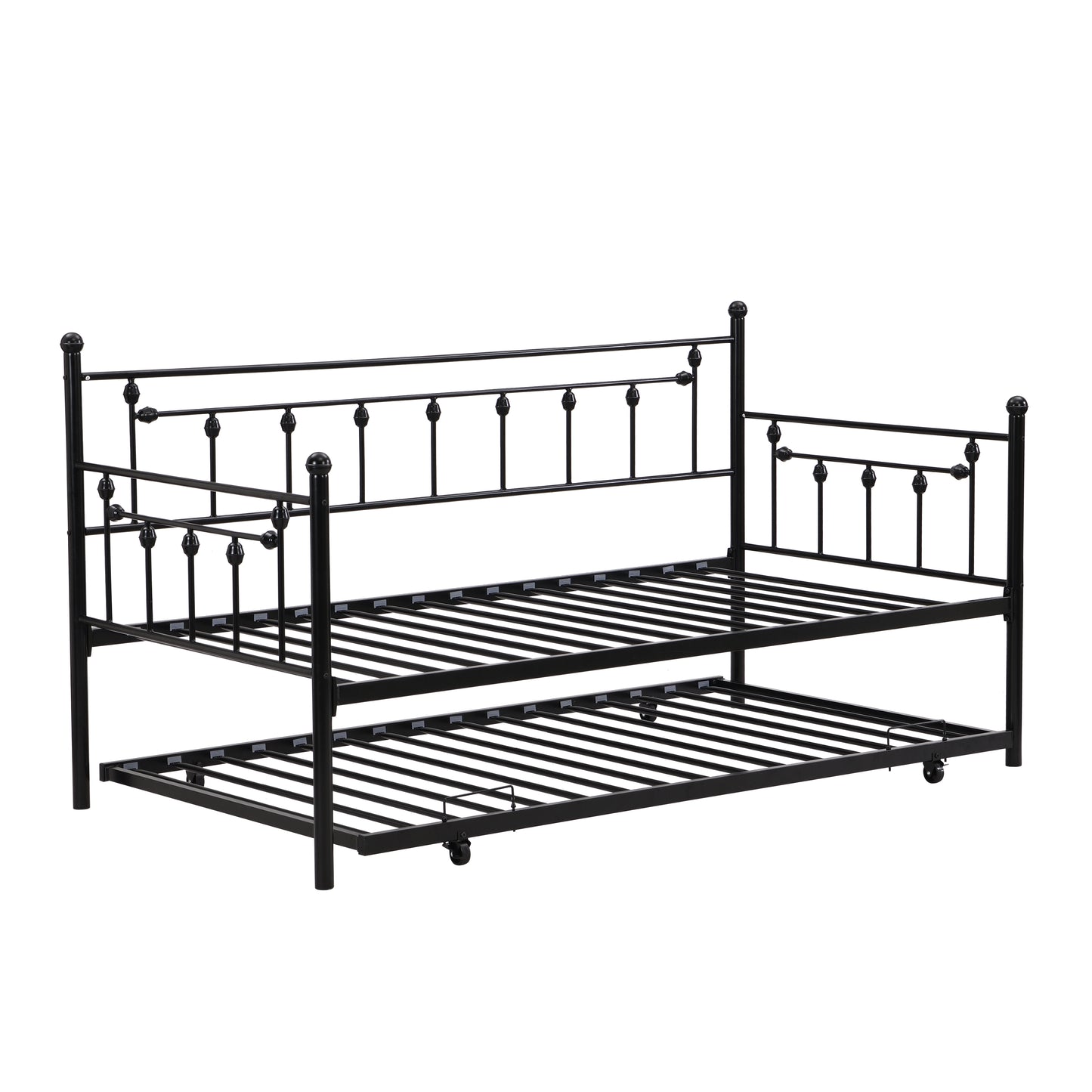 Twin Size Metal Daybed with Pull Out Trundle, Modern 2 in 1 Sofa Bed Frame for Kids Teens Adults,Single Daybed Sofa Bed Frame for Bedroom Living Room Guest Room,No Box Spring Needed