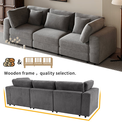 [ Video Provided]U_STYLE 105'' 3 Seater Sofa with Removable Back Cushions and 5 Pillows , for Living Room, Apartment, Spacious Space