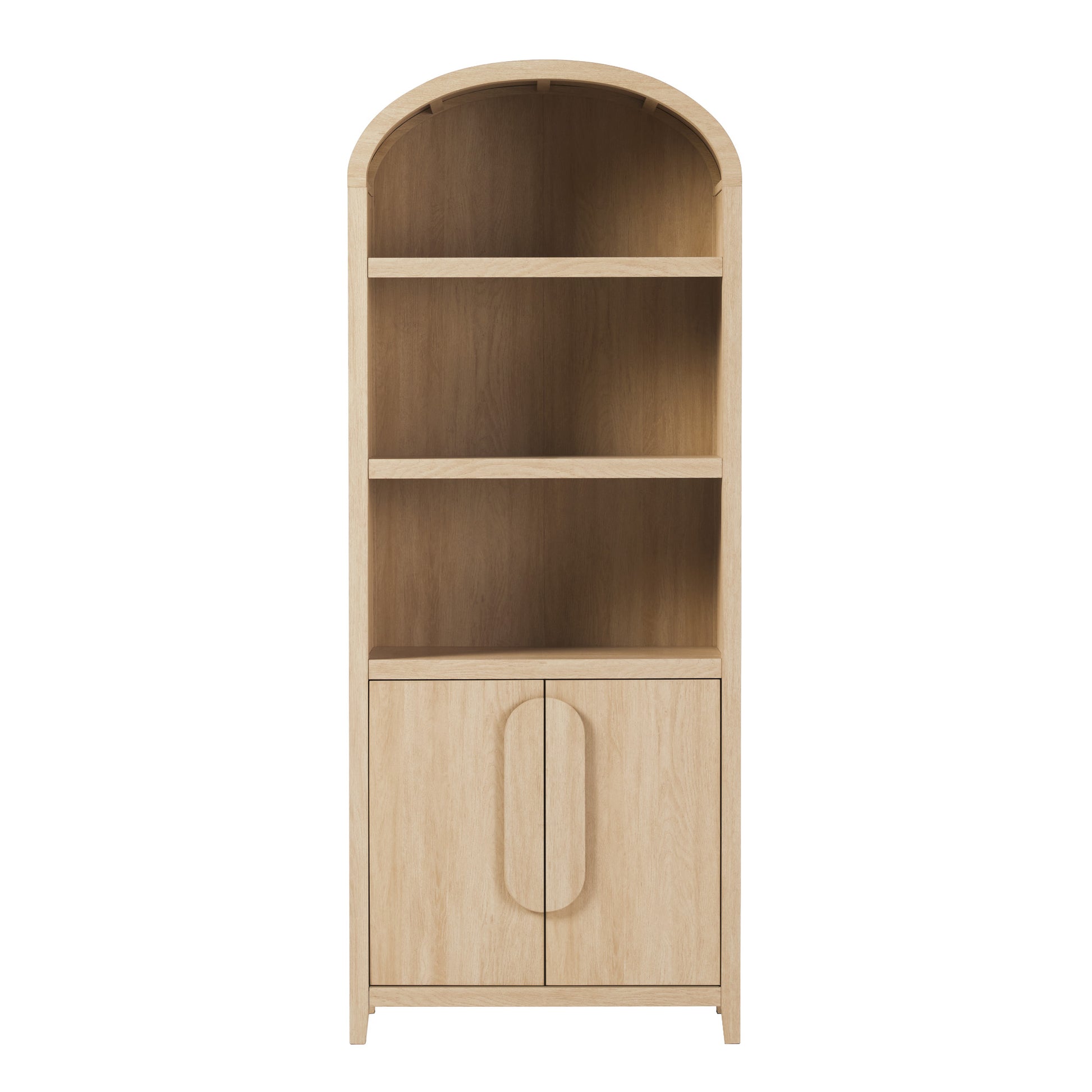 Modern 3 Shelf Open Arched Bookcase Cabinet Oak/Black