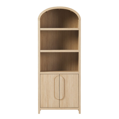 Modern 3 Shelf Open Arched Bookcase Cabinet Oak/Black