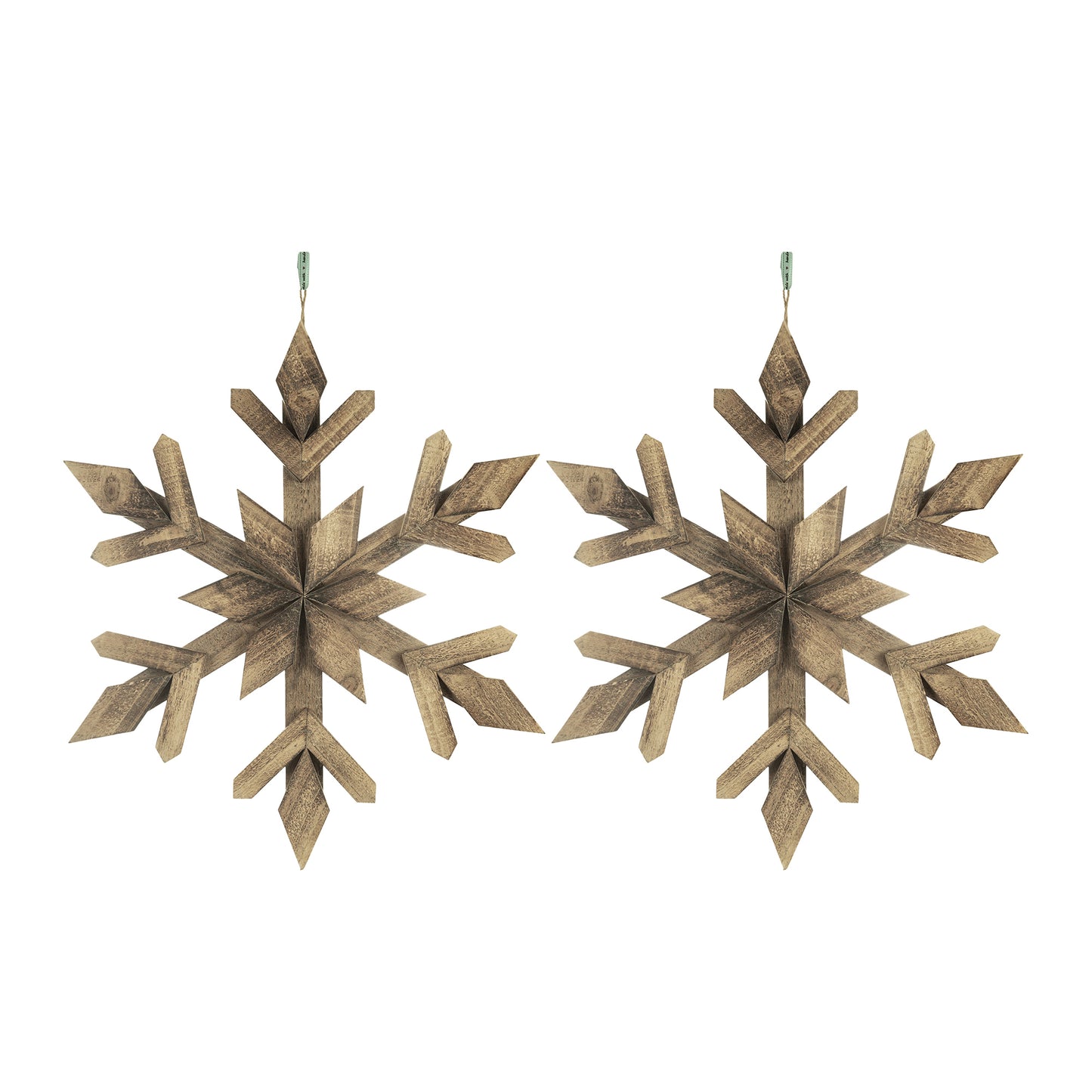 21.7x 21.7" Large Fir Wood Snowflake Ornaments, Hanging Home Decor Accents for Christmas Tree, Wall Art, Holiday Display, Set of 2