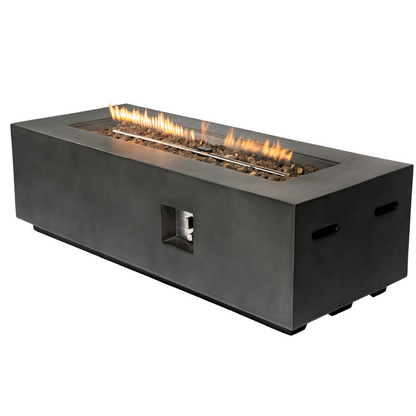 Outdoor Rectangle Propane Fire Pit Table 60inch, 60,000 BTU Concrete Fire Table with Waterproof Cover, Auto-Ignition, Free Lava Rocks,