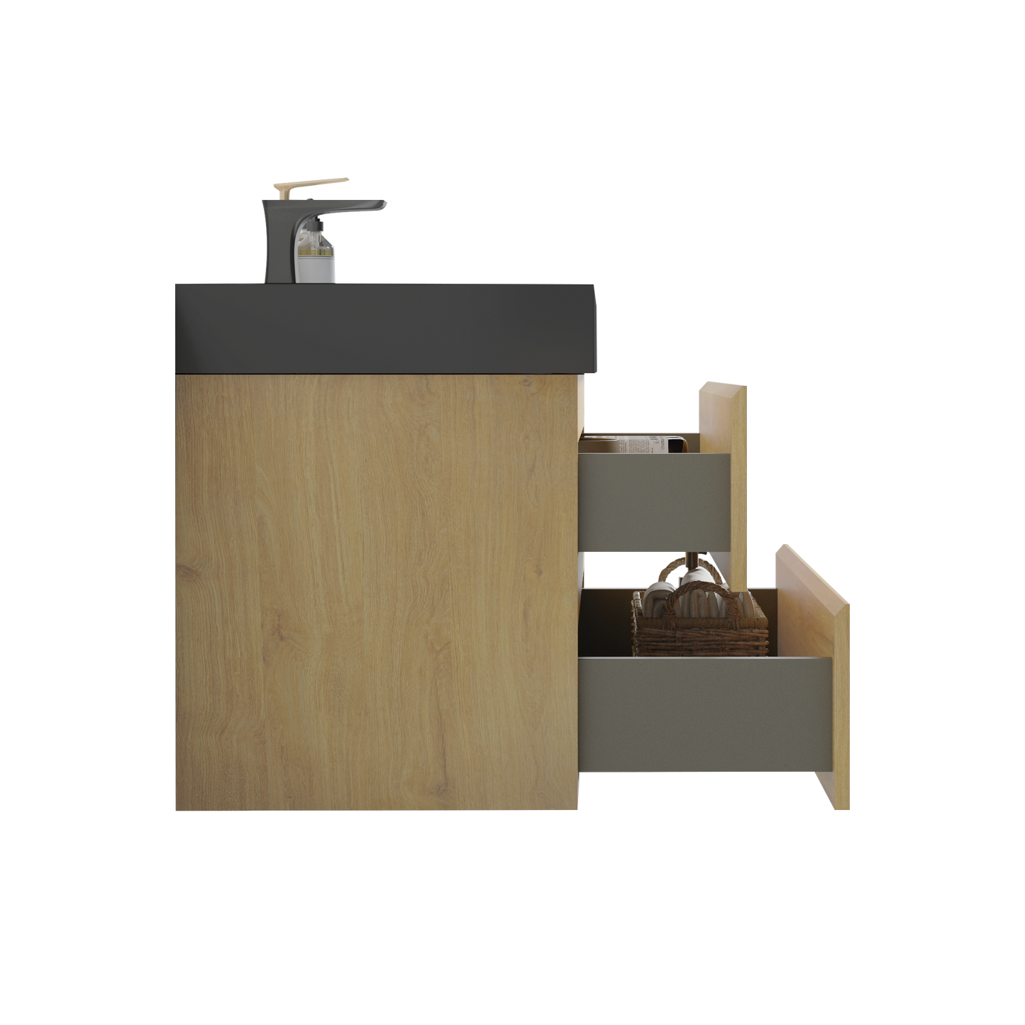 U092-Alice36W-106 Alice 36" Natural oak Bathroom Vanity with Sink, Large Storage Wall Mounted Floating Bathroom Vanity for Modern Bathroom, One-Piece Black Sink Basin without Drain and Faucet