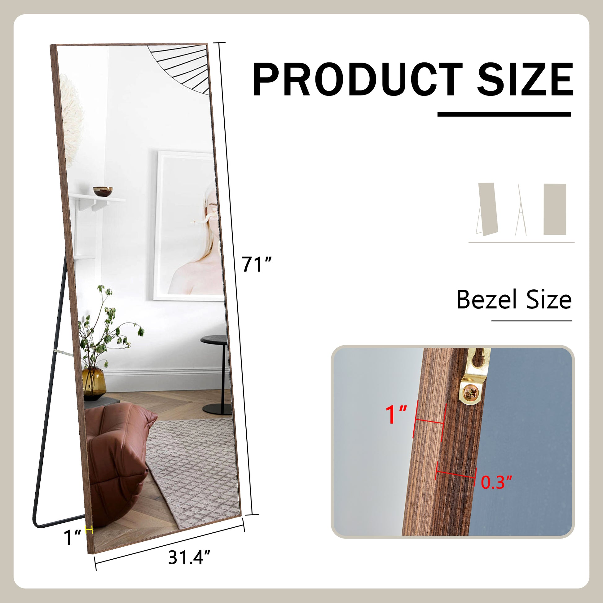 Fourth generation solid wood frame long mirror, dressing mirror, bedroom foyer, decorative mirror, clothing store, floor to ceiling mirror, wall mounted. 71 "* 31.4"