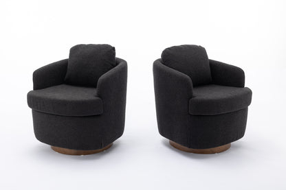 035-Boucle Fabric Swivel Accent Chair With Soild Wood Round Brown Base Leg,Black