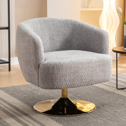 048-Chenille Fabric Accent Swivel Chair With Gold Metal Round Base,Light Gray