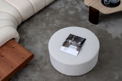 Round Coffee Table, Boucle Upholstered End Table, Functions as Side Table, Ottoman, and Seat for Living Room, Bedroom, Entryway, Office