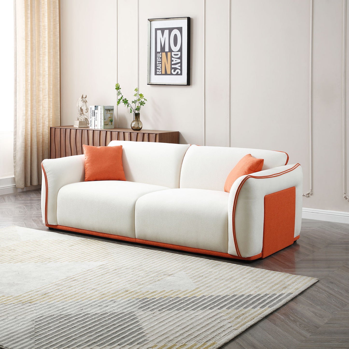 Beige Couch Upholstered Sofa, Modern Sofa for Living Room, Couch for Small Spaces.