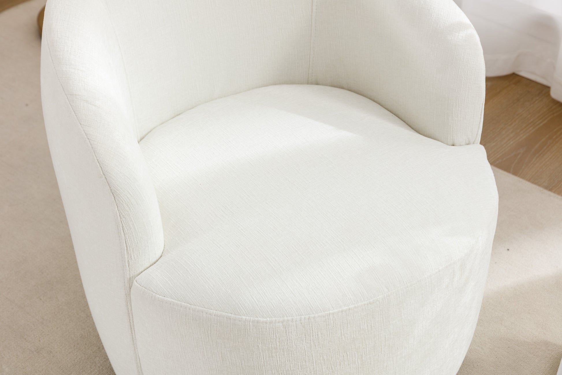 Chenille Fabric Swivel Accent Armchair Barrel Chair With Black Powder Coating Metal Ring,Ivory