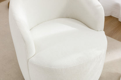 Chenille Fabric Swivel Accent Armchair Barrel Chair With Black Powder Coating Metal Ring,Ivory