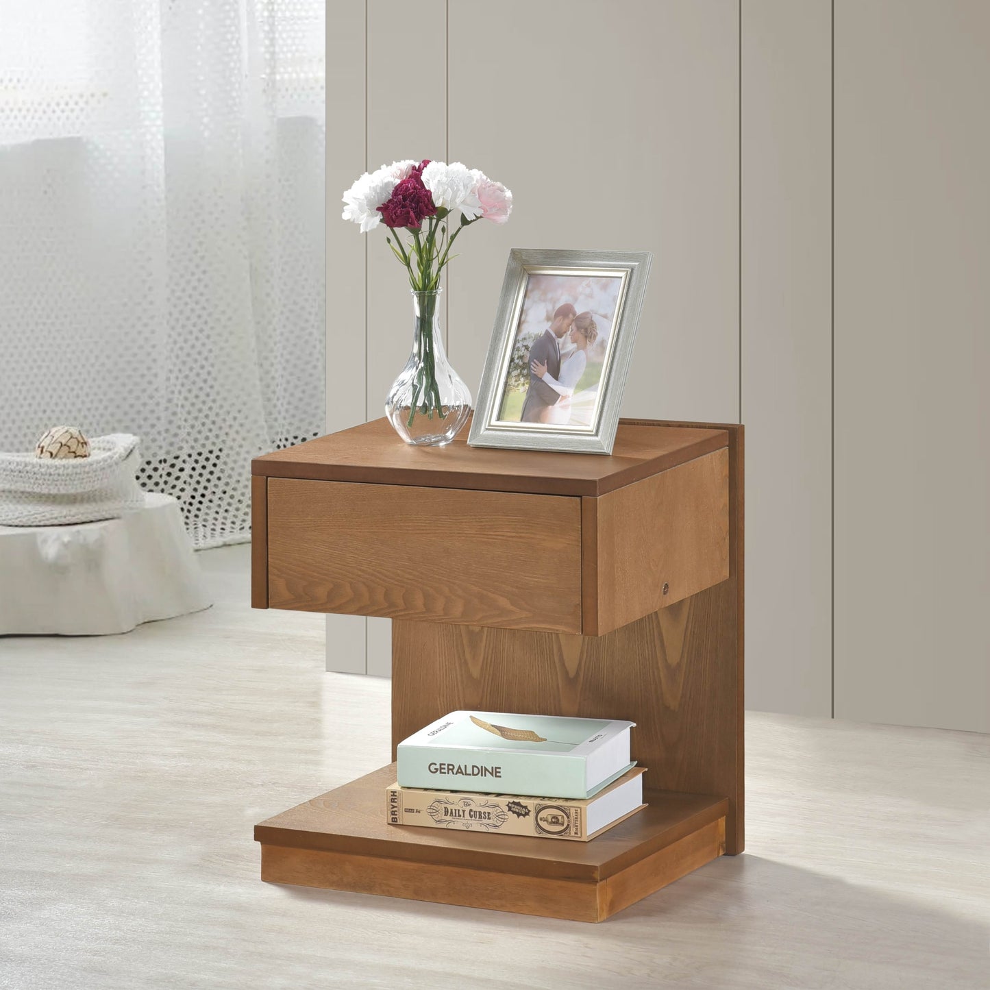 Modern Home Furniture 1pc End Table with Drawer Open Platform Storage USB Port Brown Finish Wooden Furniture Side Table