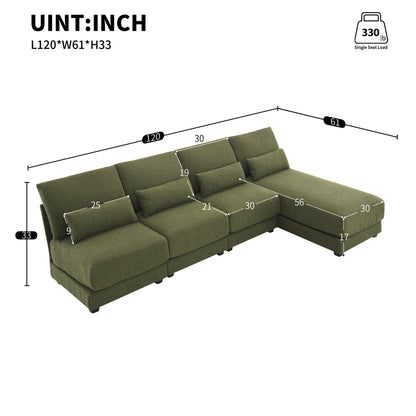 [VIDEO provided][New]120*61" Oversized Deep Seat Sectional Sofa with Reversible Chaise,Loop Yarn Fabric 5-seat Armless Indoor Furniture,Convertible L-shaped Couch for Living Room,Apartment,3 Colors