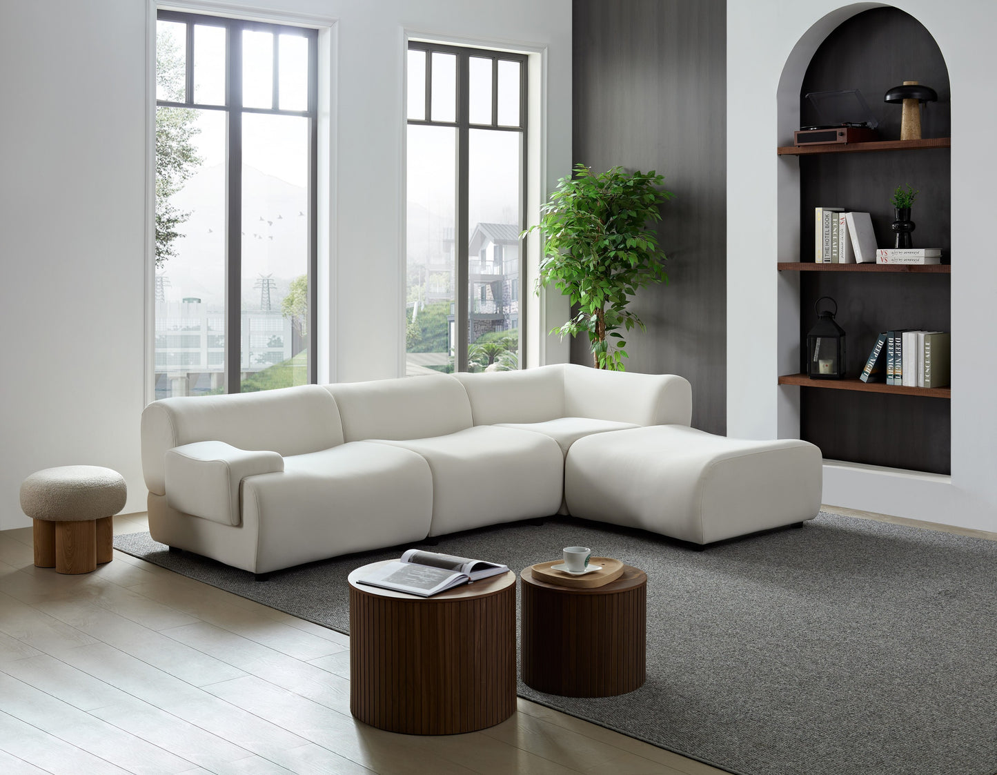 WKS8W White, strong and durable fabric, 4 free sectional sofa, high density sponge and solid wood frame