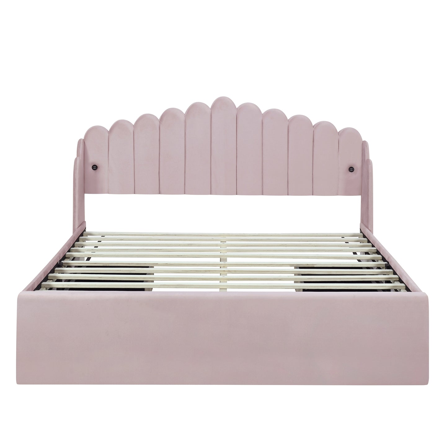 Queen Size Upholstered Platform Bed with 4 Drawers and 2 USB, Pink(Expected Arrival Time: 4.28)