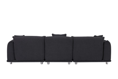 Originality Shapes Black Lambswool Sherpa 4 Seater Sofa With Metal Legs, Solid Wood Frame Couch with 3 Pillows, Linear and Modular Version Design, Possibility Combined Armchair Current Style