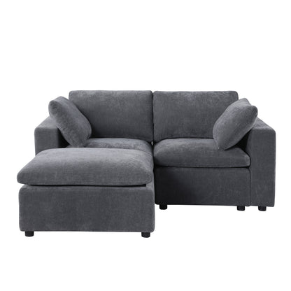 68.5" Loveseat Sofa with Ottoman Modular Sectional Love Seat Couch Small L Shaped Upholstered Couch for Living Room Apartment Small Space, Chenille Grey