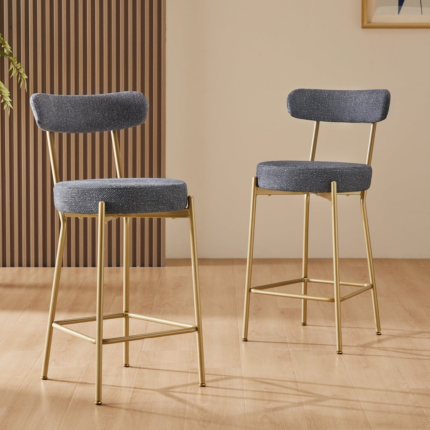 Modern Upholstered Sherpa Bar Stool Set