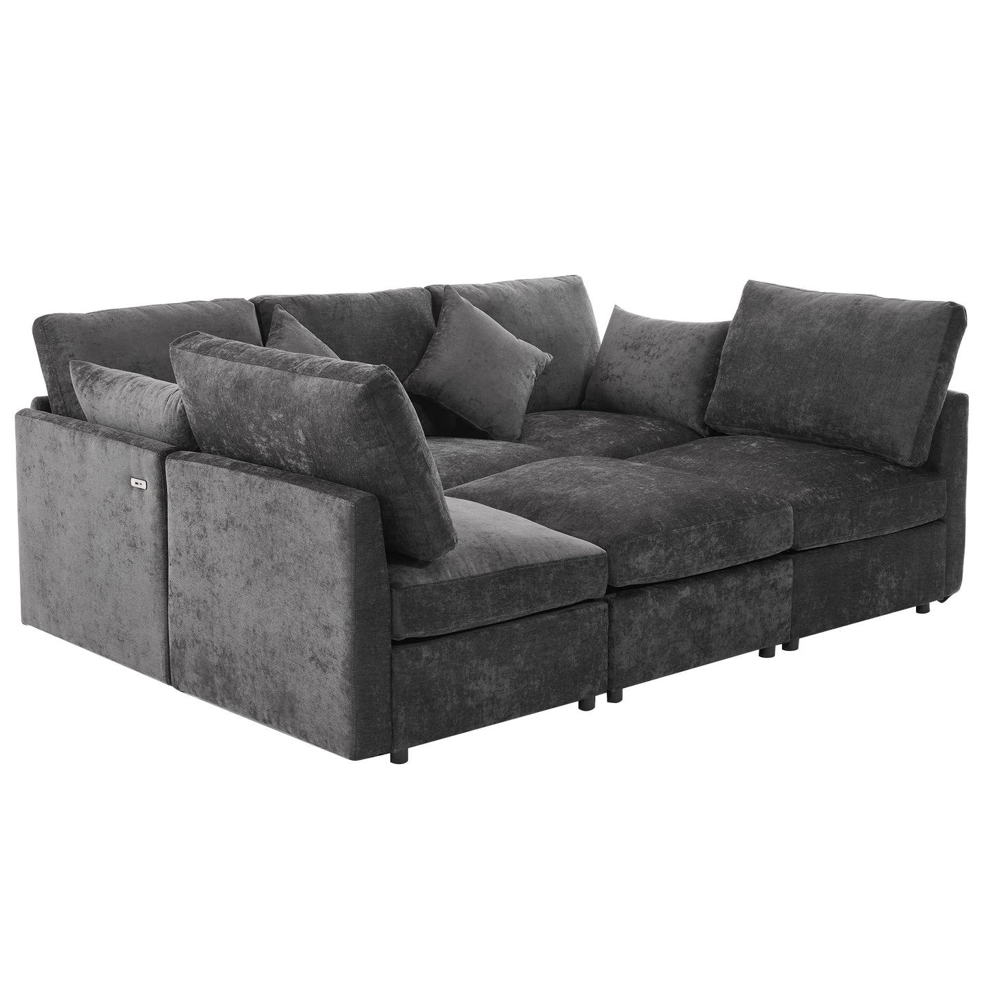 85.4" Sectional Sofa Modular Sofa U-shaped Sofa Couch Sofa Bed L-shaped Sofa with a Movable Ottoman and Two USB Ports for Living Room, Black