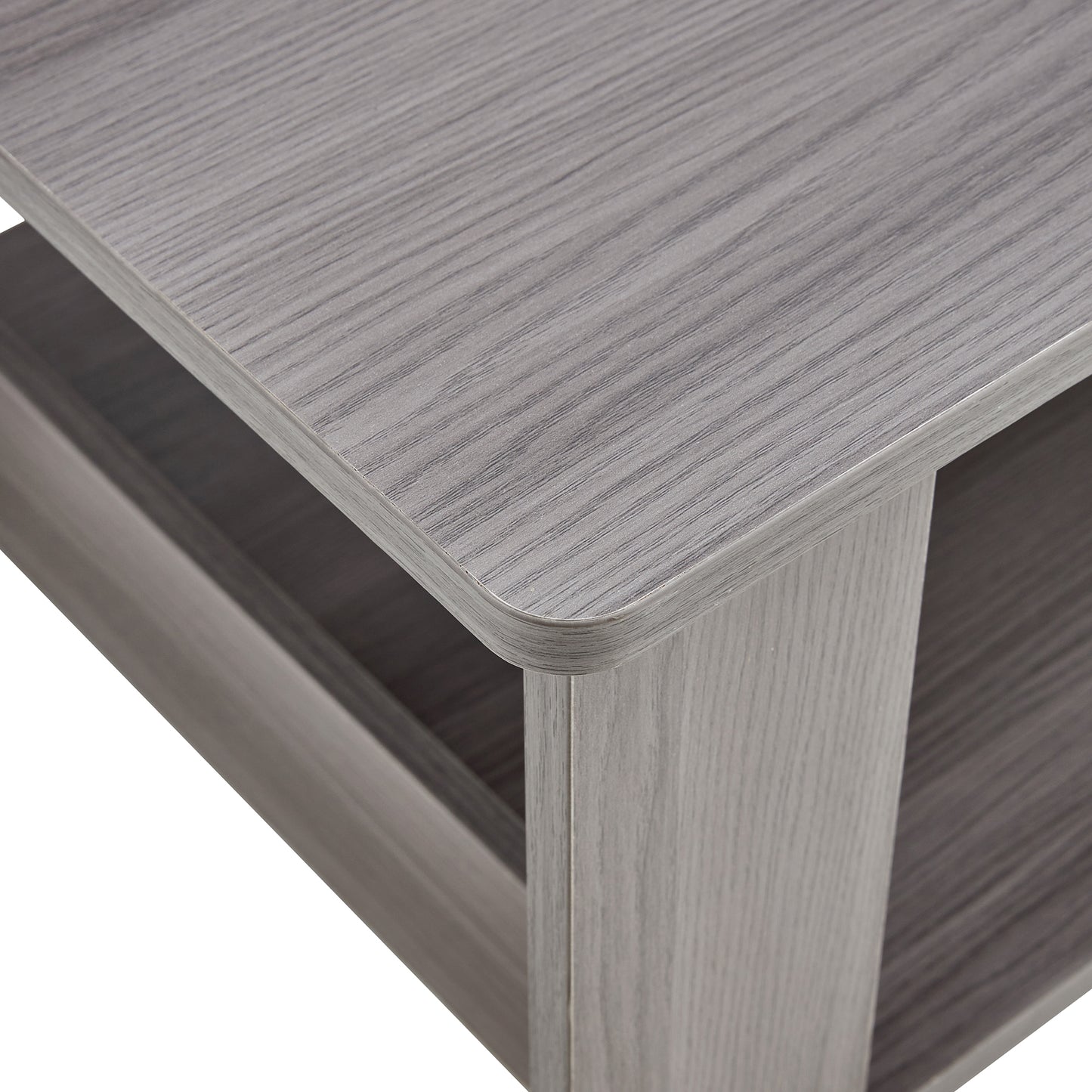 A modern and practical gray textured coffee table,tea table.Double layered coffee table made of MDF material,. Suitable for living room,bedroom and study room. 43.3"*21.6"*16.5"   CT-16