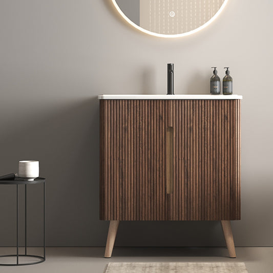 U094-Etna30F-305 Etna 30" Striped Walnut Bathroom Vanity with Sink, Freestanding & Wall Mounted Bathroom Cabinet Options for Modern Bathrooms, KD