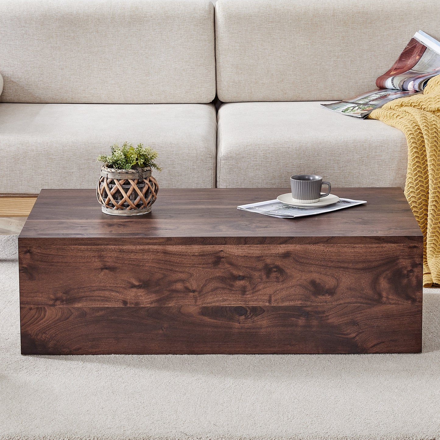 39.3*23.6*12 Inch Walnut Wood Grain MDF Coffee Table - Luxurious Design, Perfect Living Room Accent.Fashion texture design coffee table, suitable for various situations and scenes.