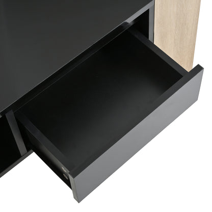 ON-TREND High Glossy Coffee Table with 2 Drawers, Practical Two Tone Center Table with Hidden Compartments, Rectangle Cocktail Table with Open Storage Shelf for Living Room, Bedroom, Black, 41.3*23.6"