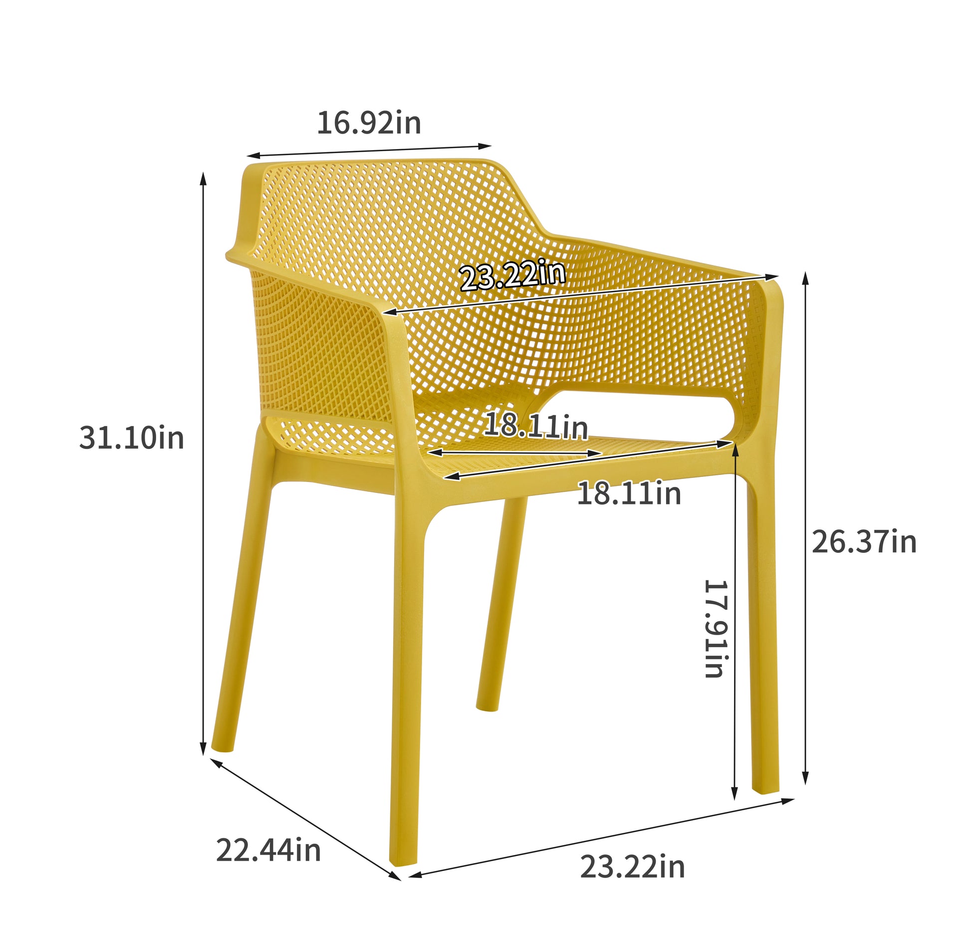 3 piece plastic arm chair Bistro GRS Premium Ocean Plastic,  mustard yellow